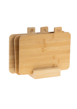 3lü Stantlı Kesme Tahtası Seti - Bambu Kesme Tahtası Takımı - 4 Parça