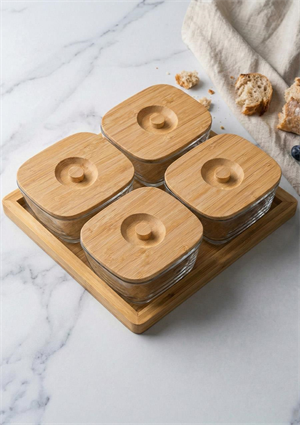 Cam Kahvaltı Seti Bambu Kapaklı 9 Parça 4x200 ML