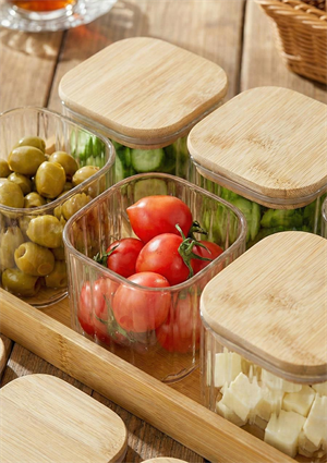 Cam Kahvaltı Takımı -Bambu Kare Kahvaltılık 13 Parça, Çizgili