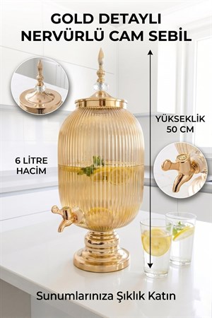 Cam Sebil - Yağlık, Şerbetlik, Sürahi - 6 Litre, 50 CM-7