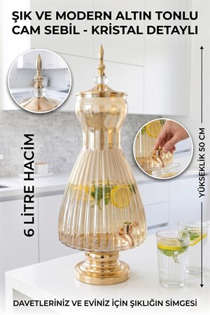 Cam Sebil - Yağlık, Şerbetlik, Sürahi - 6 Litre, 50 CM-5