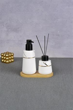 Seramik Sıvı Sabunluk Seti - Kokuluklu Sabunluk Takımı -