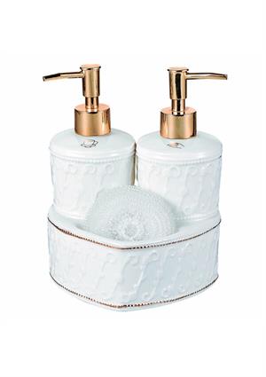 Mundo Porselen Sıvı Sabunluk Seti-2x300 ML Kalpli
