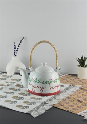 Enjoy Porselen Demlik - Hasır Saplı Çay Demliği - Üstten Saplı Demlik - 1 Litre