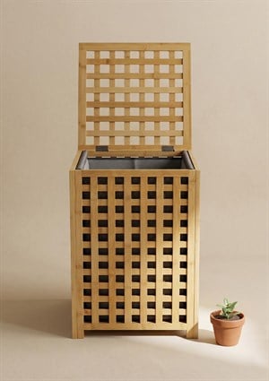 Dekoratif Bambu Çamaşır Kirli Sepeti Hasır Desenli 40x40x58