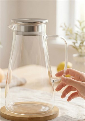 Dtox Süzgeç Metal Kapaklı Borosilikat Cam Sürahi 1.7 Litre