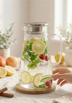 Dtox Süzgeç Metal Kapaklı Borosilikat Cam Sürahi 1.7 Litre