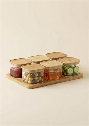 Quatro Bambu Vakumlu Kapaklı Tepsili 6’lı Cam Kahvaltılık