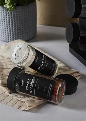 Siyah Döner Standlı Kare Cam Siyah Kapaklı Casa Black 12`li Standlı Baharatlık Seti