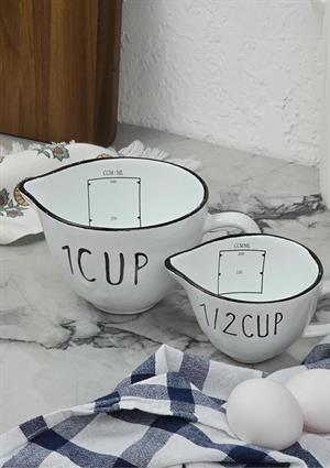 Loza 2li Ölçü Kabı Seti - Porselen Ölçüm Bardağı Takımı - 2 Parça