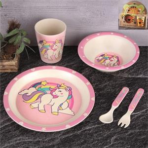 Sevimli Figürlü Bambu Mama Takımı Erkek Kız Çocuk Bebek Mama Tabağı Seti Fiber Mama Takımı 5 Parça