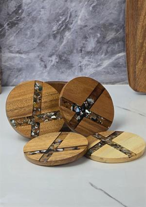 Akasya 4lü Bardak Altlığı  - Stantlı Çay Tabağı Takımı - 5 Parça, 11 CM