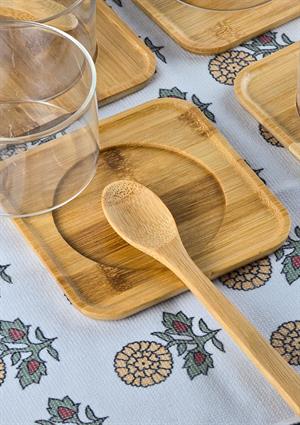 Borosilikat Cam Sufle Seti - Bambu Tabaklı 4lü Kase Takımı - 12 Parça - 250 ML