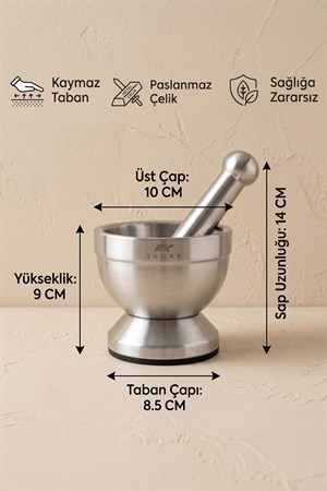 Hometarz Krom Havan Sarımsak Ezici Öğütücü İnox Paslanmaz Çelik 