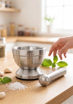 Hometarz Krom Havan Sarımsak Ezici Öğütücü İnox Paslanmaz Çelik 