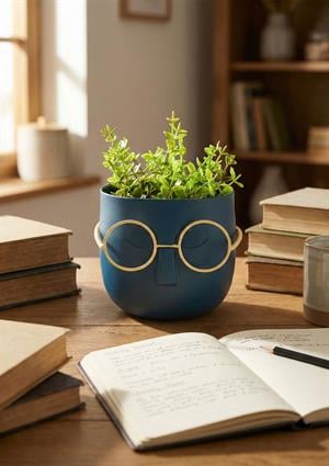 Hometarz Profesör Saksılar Yapay Çimli Sukulent Gözlüklü Saksı Bitki