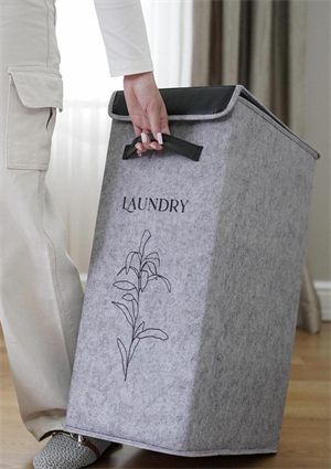 Keçe Deri Detaylı Çamaşır Sepeti Tekli 25x40x60 CM