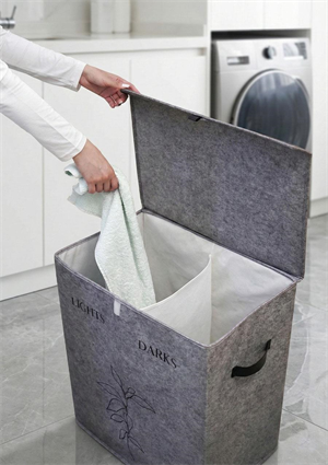 Keçe Deri Detaylı Çamaşır Sepeti Tekli 25x40x60 CM