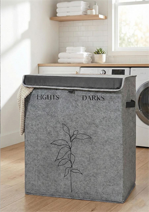 Keçe Katlanabilir Çamaşır Sepeti Çift Hazneli 53x33x60 CM