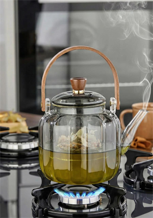 Kinu Füme Borosilikat Cam Demlik - 900 ML, Oval Köşeli