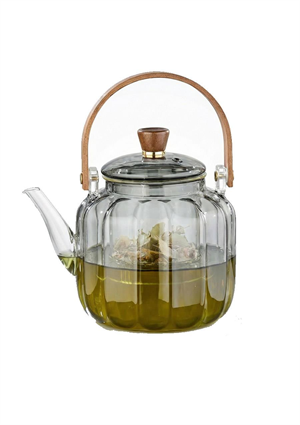 Kinu Füme Borosilikat Cam Demlik - 900 ML, Oval Köşeli