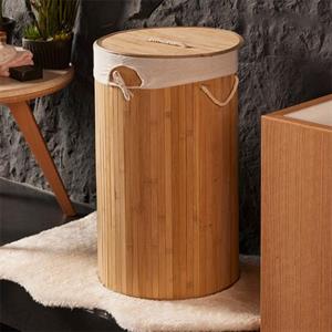 Kirli Çamaşır Sepeti Bambu Çamaşır Selesi Kapaklı Natural Yuvarlak Kirli Sepeti Düz 35x60