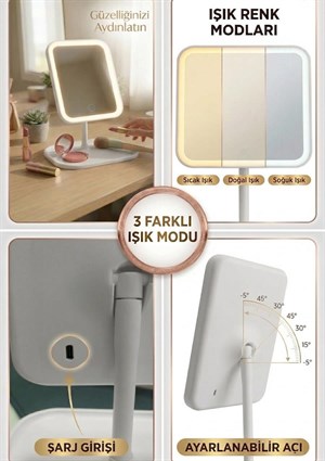 Ledli Dikdörtgen Ayna Işıklı Mini Makyaj Aynası 19X14 CM