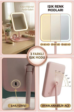 Ledli Dikdörtgen Ayna Işıklı Mini Makyaj Aynası 19X14 CM