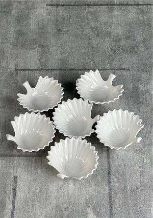 İstiridye Lokumluk, Sosluk, Kahvaltılık, Reçellik Seti, 6lı Porselen Lokumluk Takımı - 7 CM