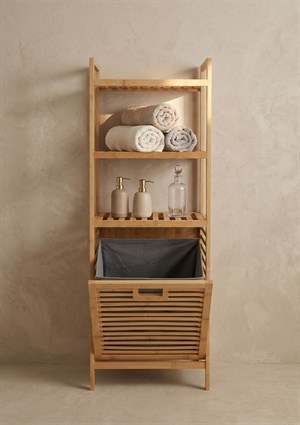 Raflı Bambu Kirli Çamaşır Sepeti 3 Katlı 30x40x119