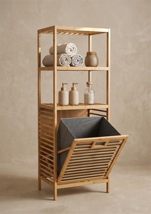 Raflı Bambu Kirli Çamaşır Sepeti 3 Katlı 30x40x119