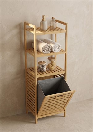 Raflı Bambu Kirli Çamaşır Sepeti 3 Katlı 30x40x119