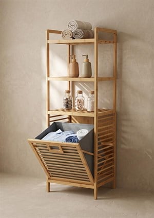 Raflı Bambu Kirli Çamaşır Sepeti 3 Katlı 30x40x119
