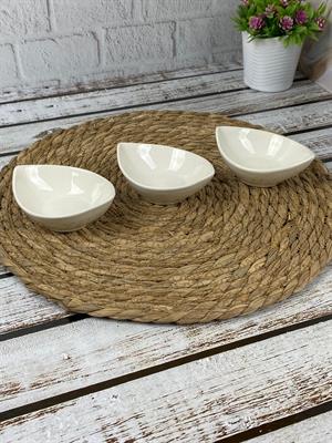 Bambu Stantlı 3lü Çerezlik - Porselen Lokumluk, Sosluk, Kahvaltılık Seti, - 3X50 ML