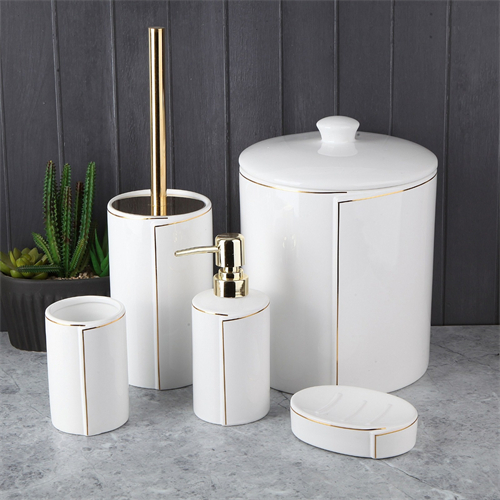 Porselen Gold Banyo Takımı 6 Parça Çöp Kovalı Beyaz | Hometarz