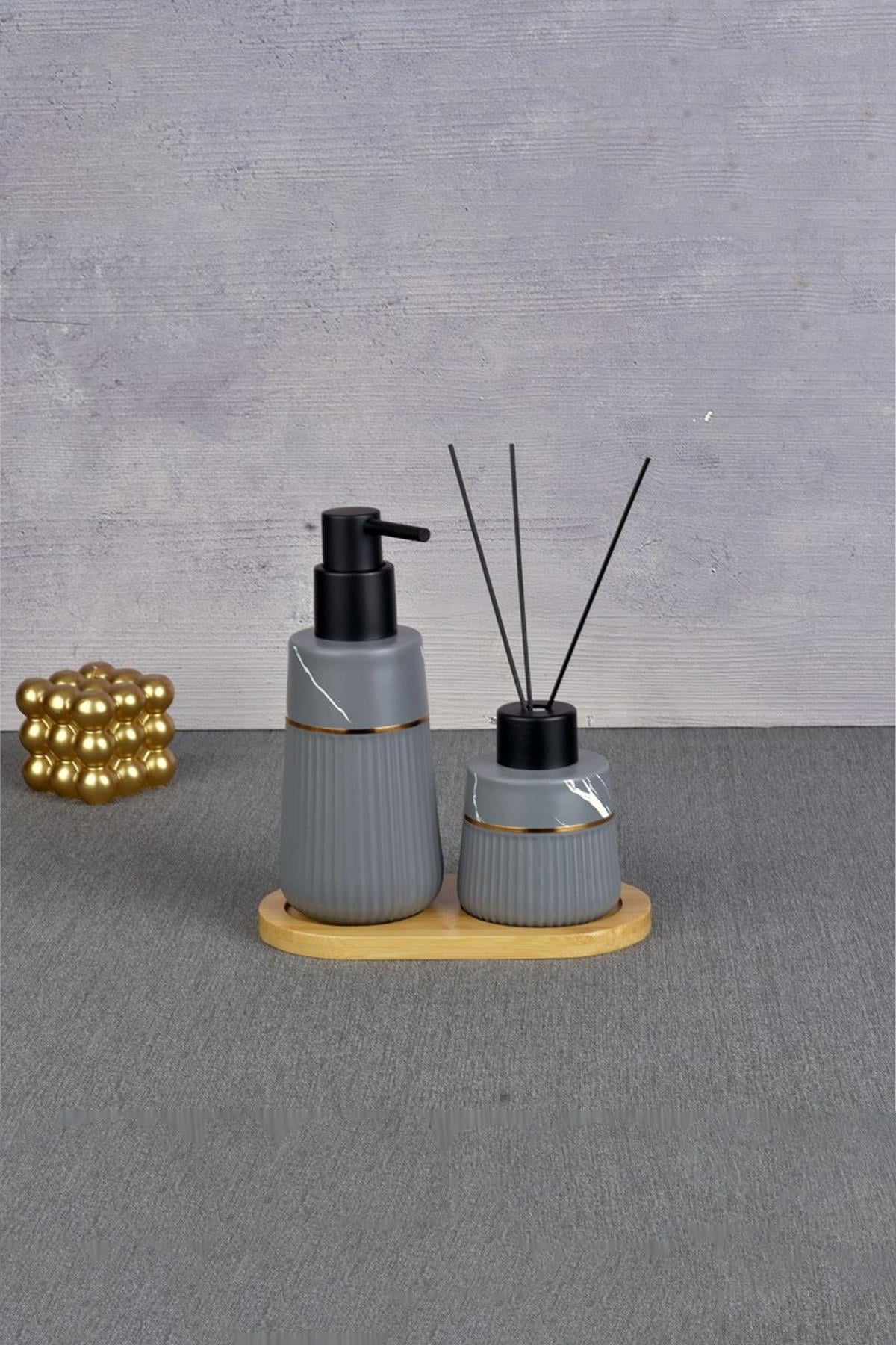 Seramik Sıvı Sabunluk Seti - Kokuluklu Sabunluk Takımı -