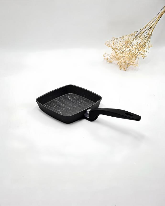 Mini Granit Tava - Kare Yağ Kızartma ve Sos Hazırlama Tavası - Siyah