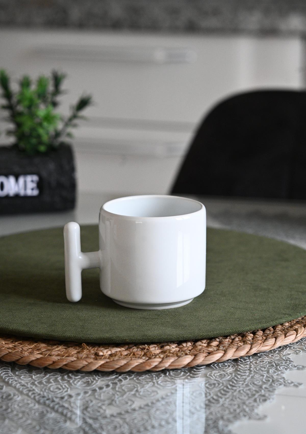 Çubuk Kulplu Seramik Kupa - Çay Kahve Bardağı - 220 ML