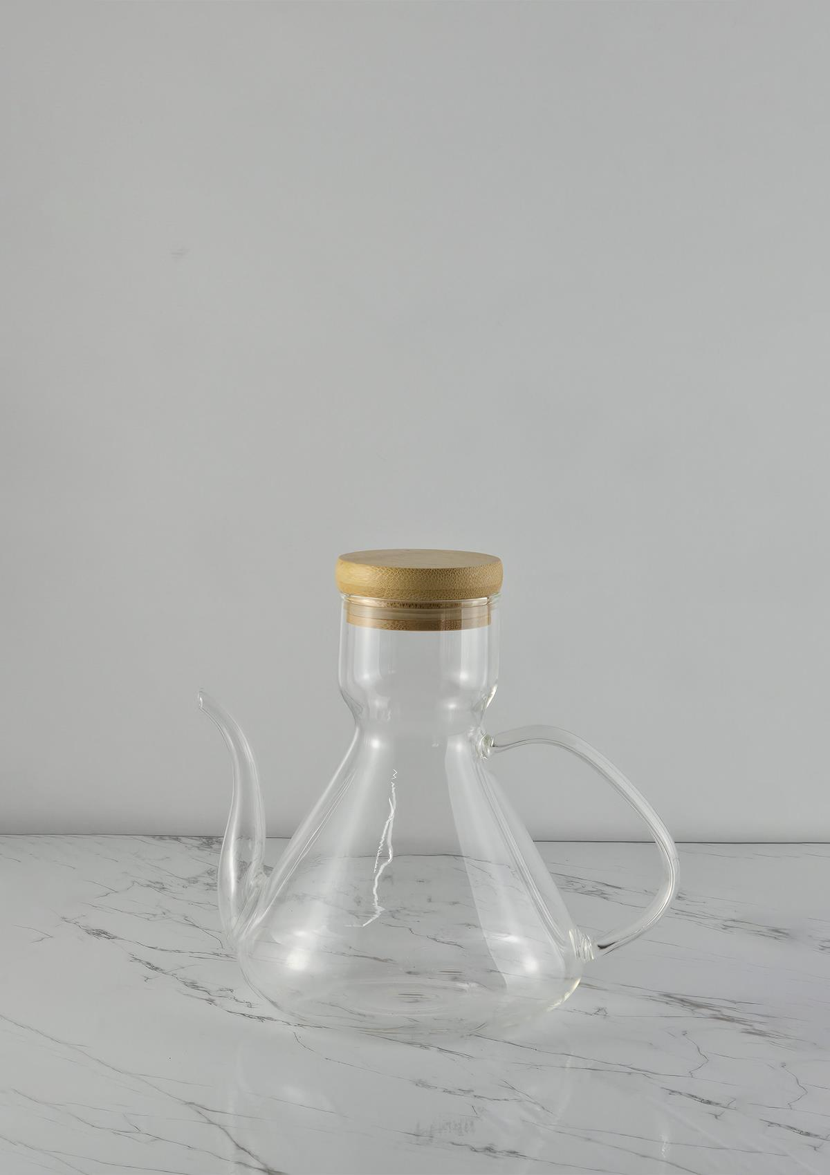 Bambu Vakum Kapaklı Cam Yağdanlık - Cam Yağlık - 500 ML