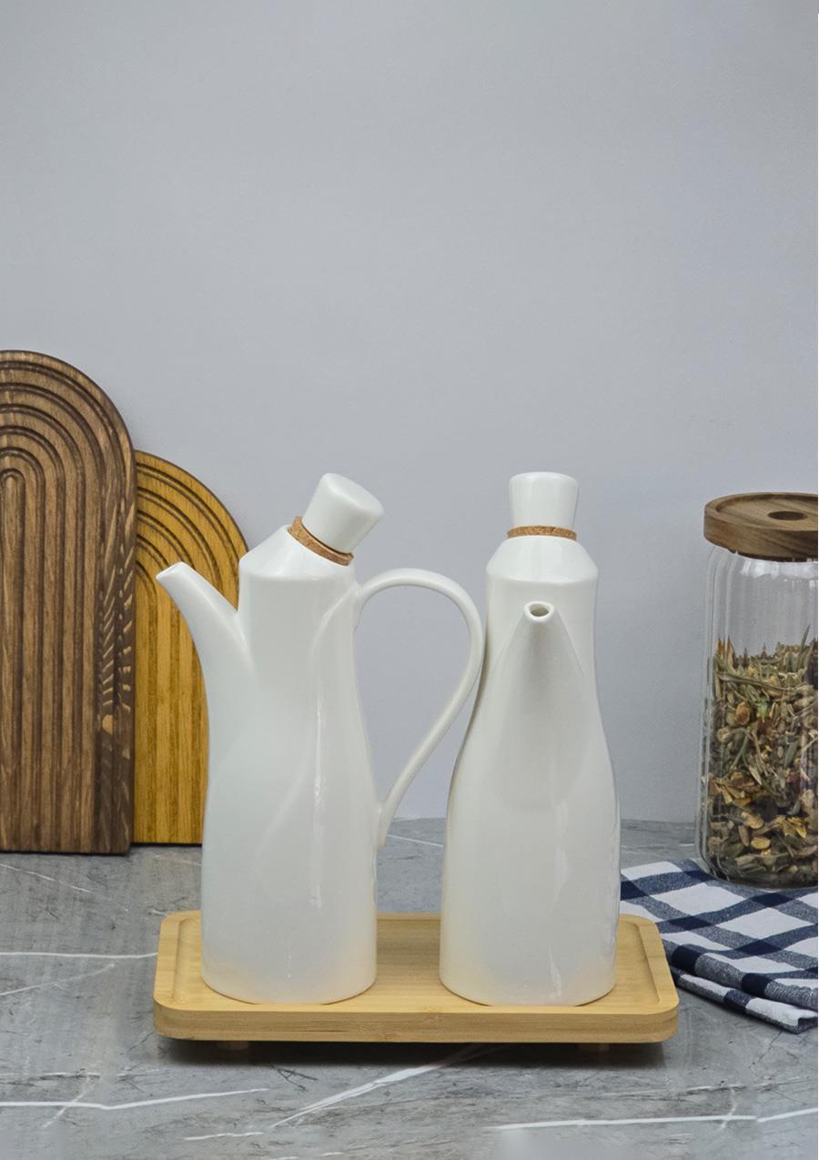 Eso Yağlık Seti - Porselen Bambu Yağdanlık, Sirkelik Takımı - 2x800 ML