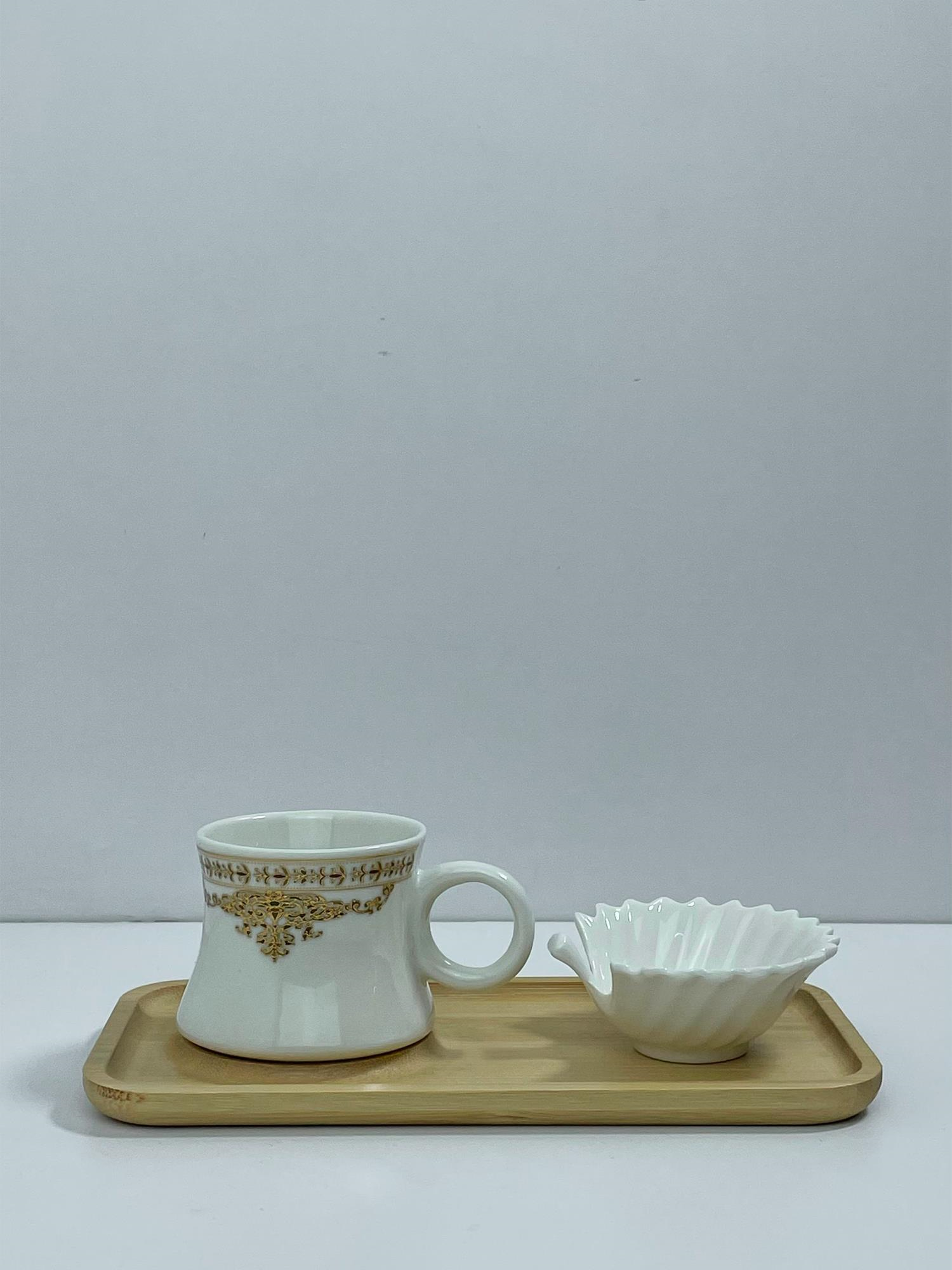 Hometarz 2 Kişilik Kahve Fincan Takımı Bambu Altlıklı Türk Kahve Fincan Seti Sunumluklu 6 Parça