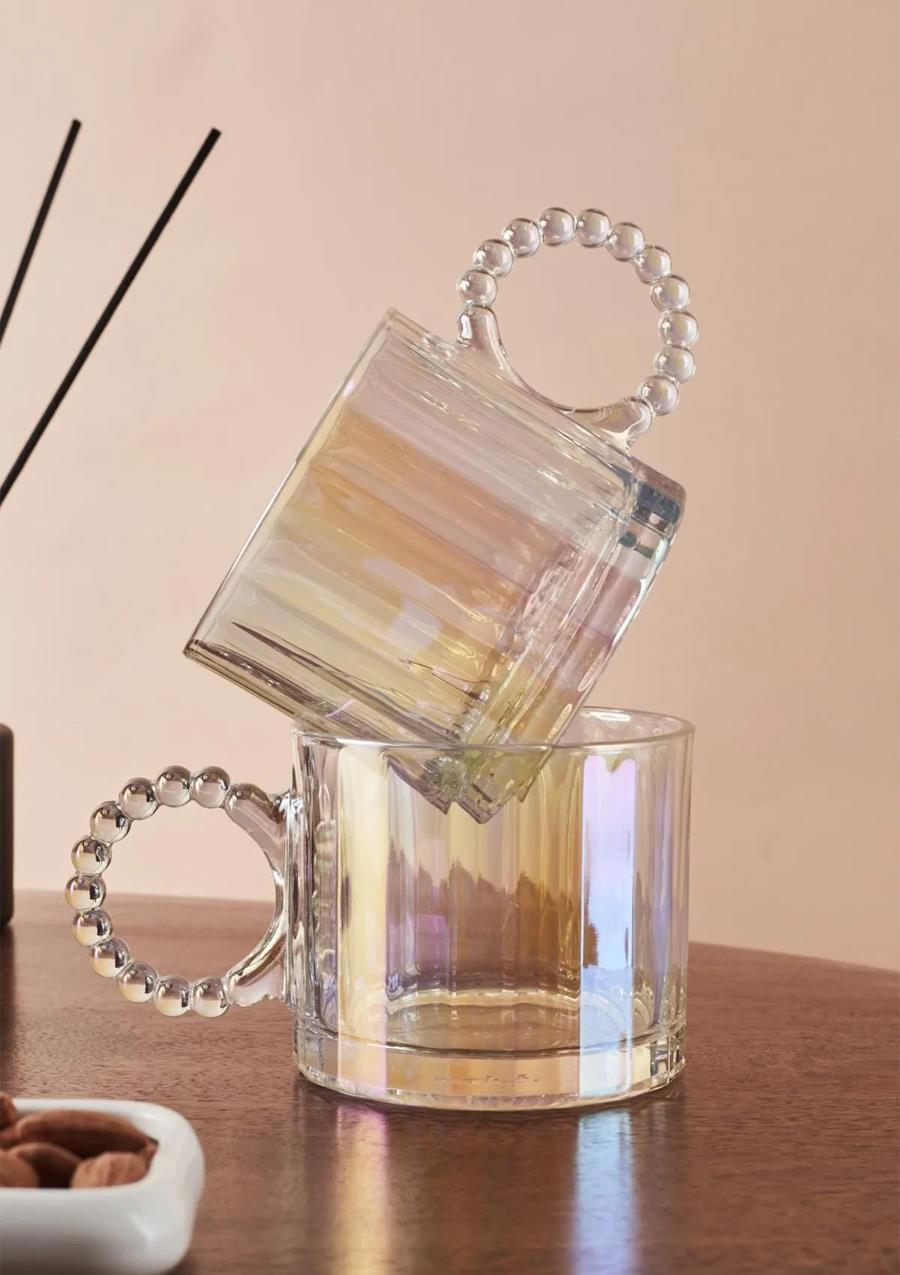 Ringo Luster 2'li Cam Kupa Seti - Boncuklu Kulp 2x325 ML