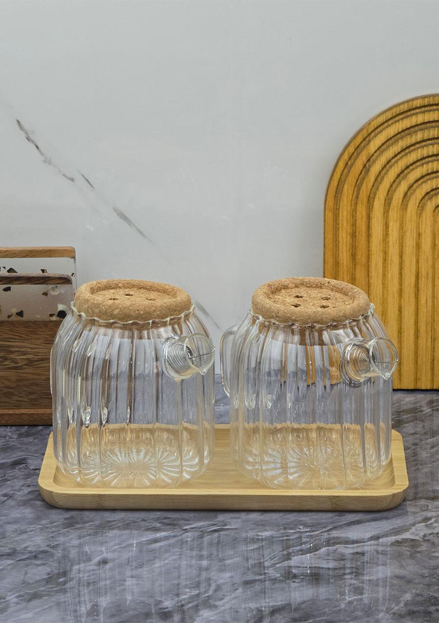 Ecolis Cam Yağdanlık Takımı - Mantar Kapaklı Yağlık Takımı - 2x750 ML