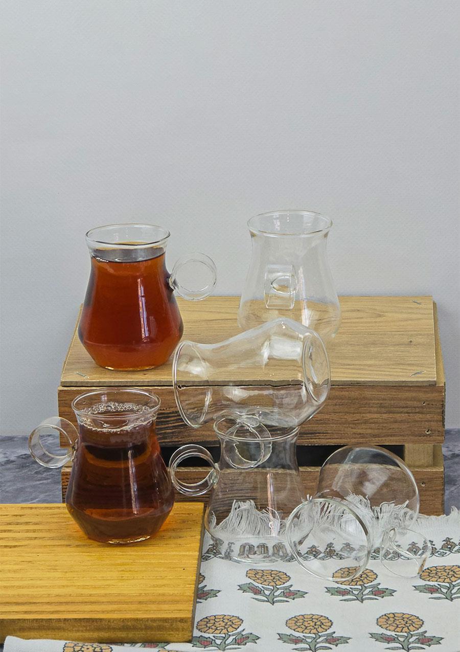 Lore Cam Çay Seti - 6lı Cam Çay Bardağı Takımı - 6 Parça Kulplu Bardak - 175 ML