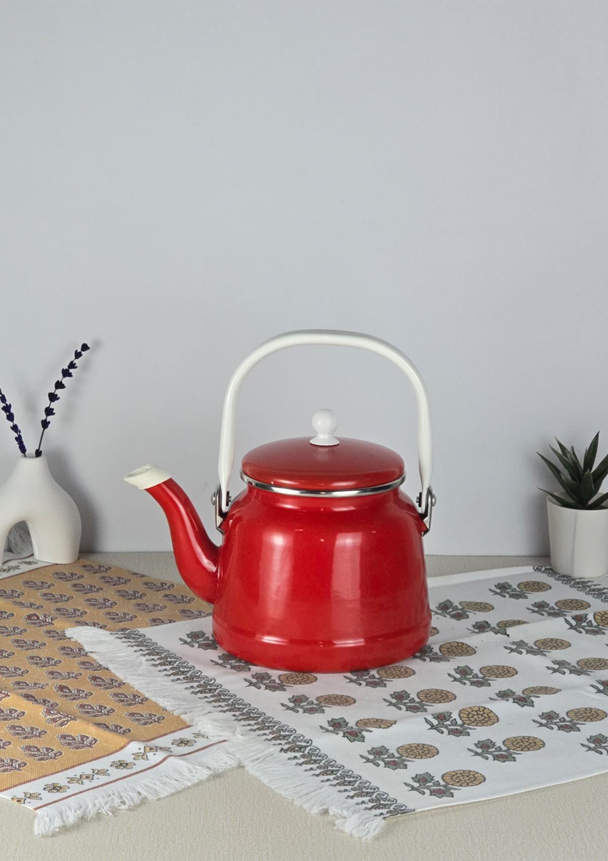 Alev Vintage Demlik - Emaye Çaydanlık, Kettle - 2 Litre, Kırmızı