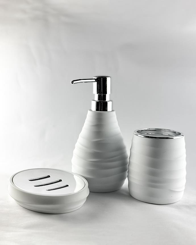 Soft Touch 3'lü Lavabo Seti - 3 Parça Banyo Tuvalet Sıvı Sabunluk Takımı - Akrilik, Beyaz