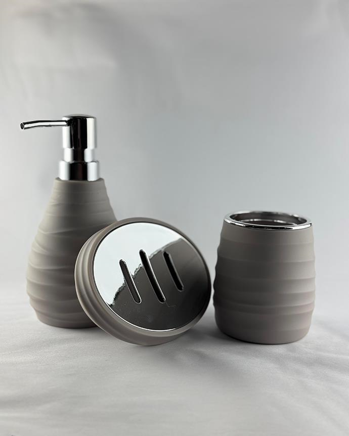 Soft Touch 3'lü Lavabo Seti - 3 Parça Banyo Tuvalet Sıvı Sabunluk Takımı - Akrilik, Krem