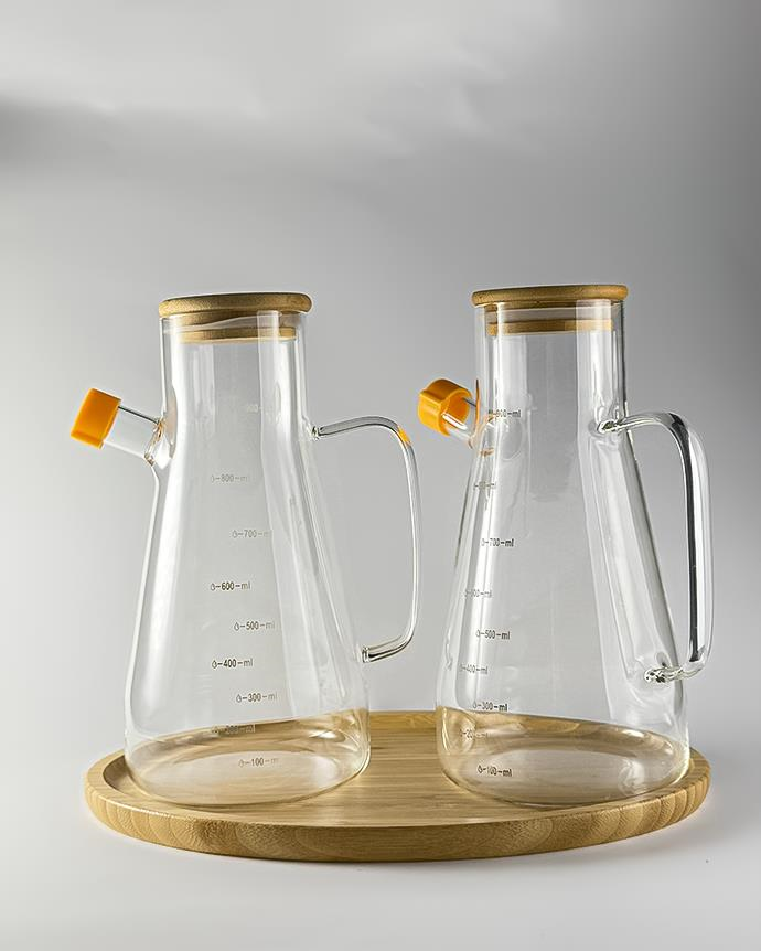 Bambu Cam Yağlık Seti - Büyük Boy 2'li Yağdanlık Takımı - Sirkelik, Sosluk - 2x900 ML