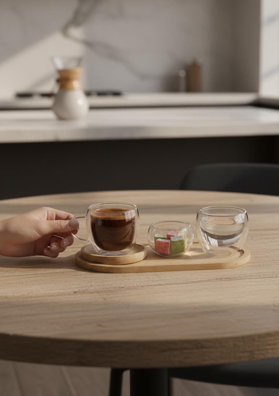 Cam Türk Kahvesi Fincan Seti - 6 Kişilik, 30 Parça, 70ML