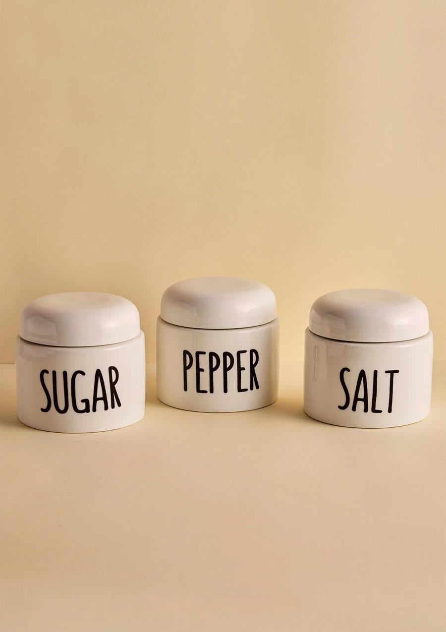 Francesco 3'lü Porselen Ergonomik Baharatlık Seti Yuvarlak Formlu Beyaz Takım